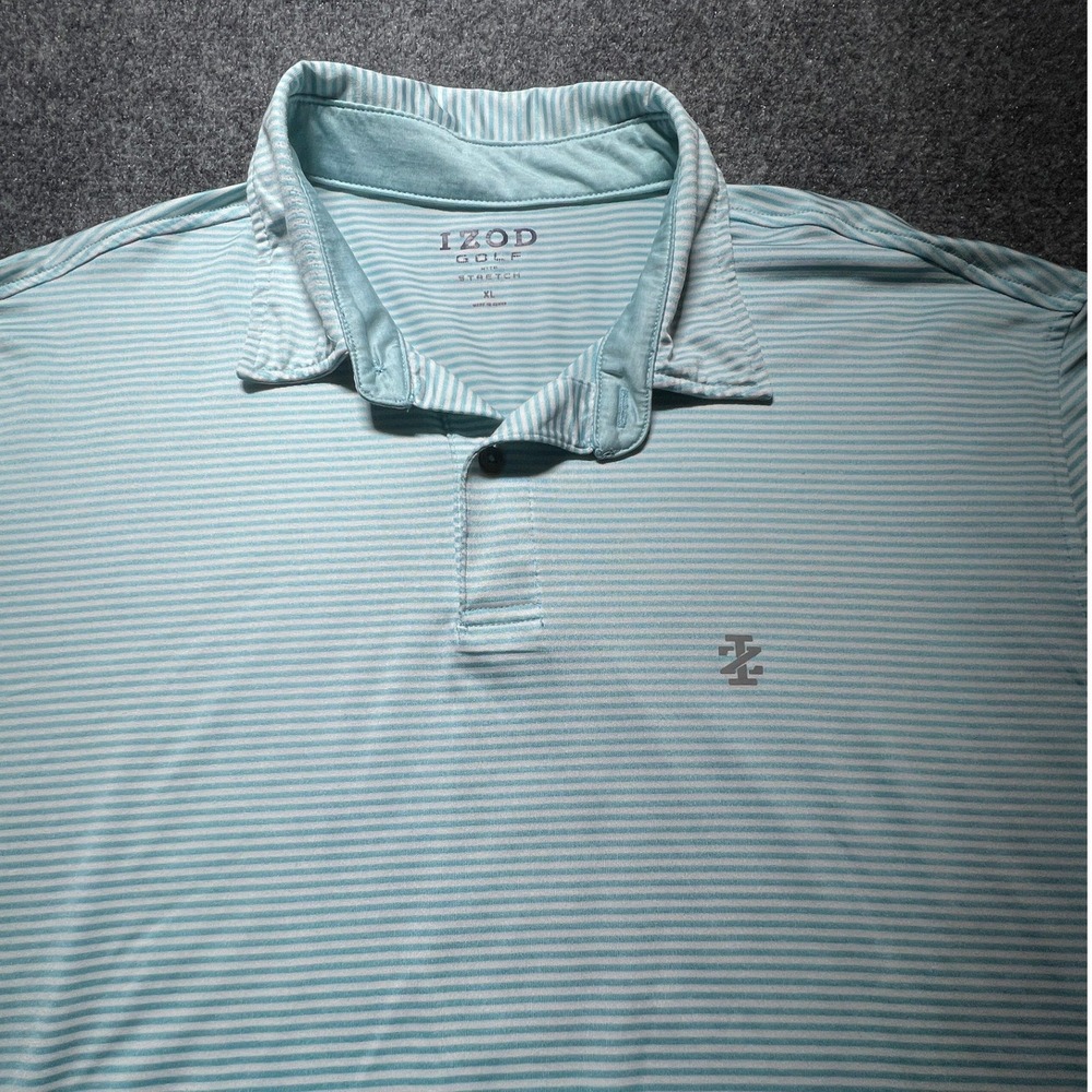 IZOD Golf Mens XL Light Blue Striped Stretch Short Sleeve Polo Shirt Performance